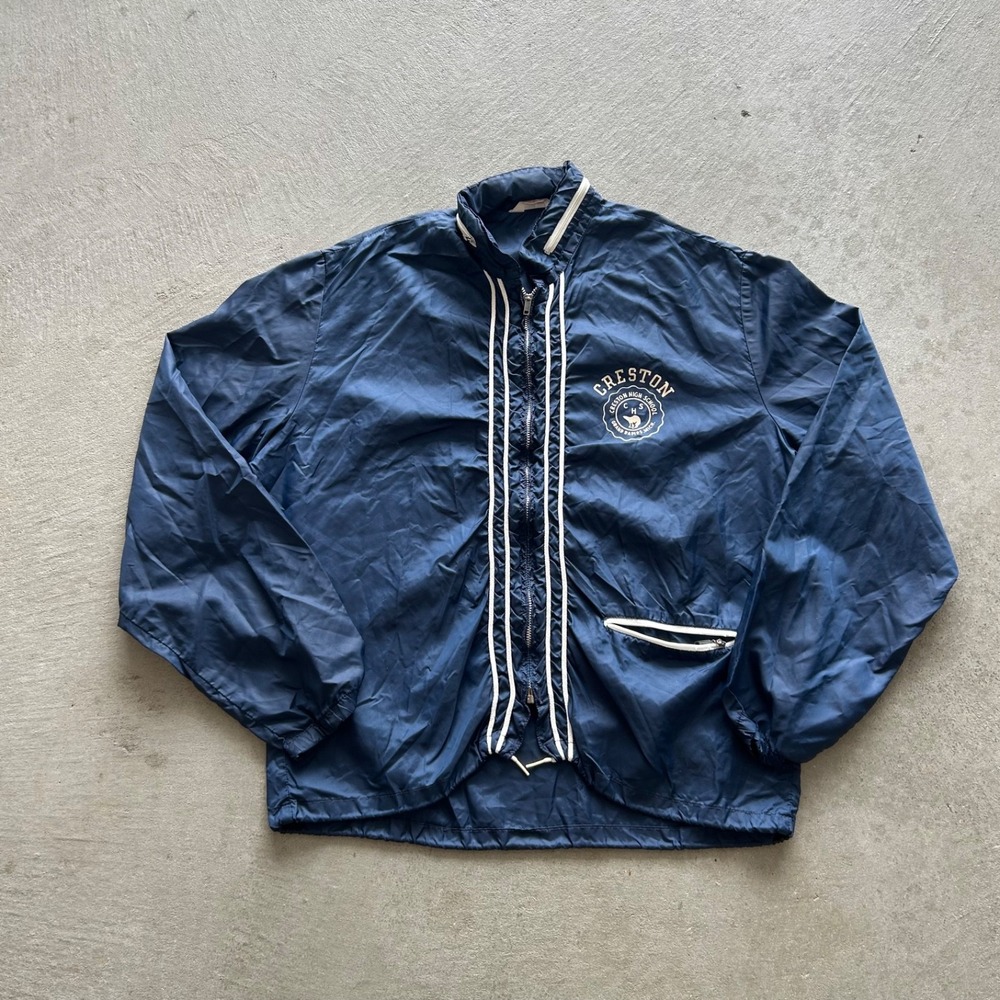 Vintage 50s 60s Champion Creston High School Jacket Size Medium Blue Windbreaker